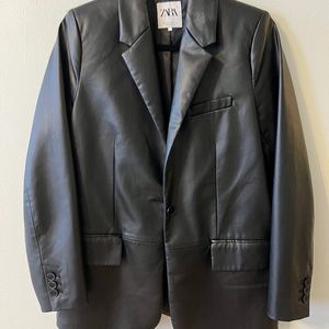 Zara Faux Leather Menswear Style Blazer